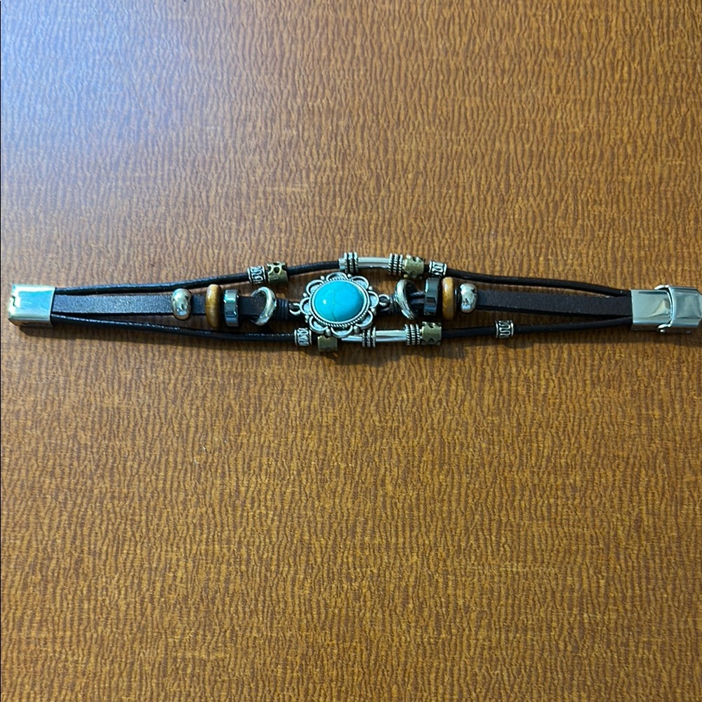 Turquoise and Brown Leather Bracelet‎